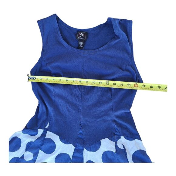 Retro Summer Maxi Dress Studio EY All the Dots Flowy Sundress Blue size L Large - Picture 5 of 11